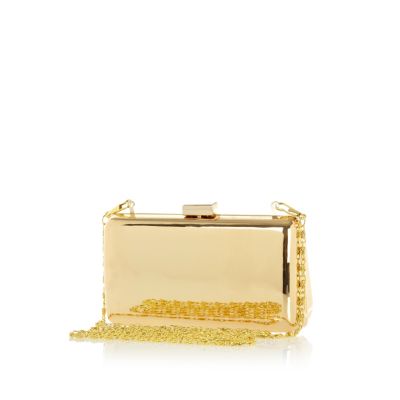 Gold tone metal box clutch bag