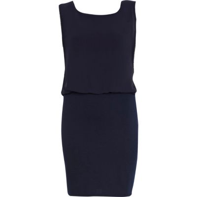 Navy chiffon 2 in 1 sleeveless dress