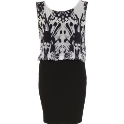 Black abstract print 2 in 1 dress