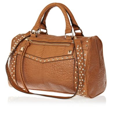 Tan stud and gem bowler bag