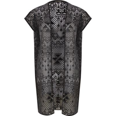 Black coated laser cut duster coat 