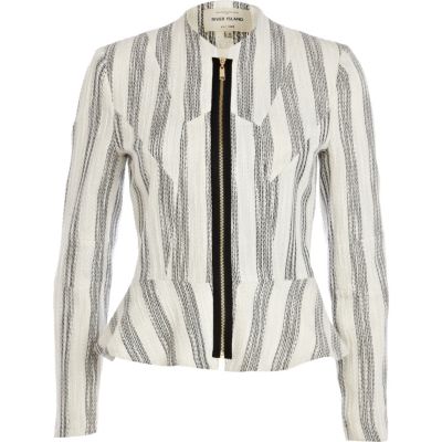 White lurex stripe peplum jacket