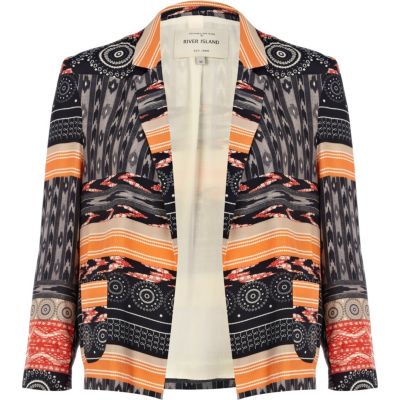 Black tribal patchwork print blazer