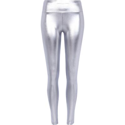 Silver wet look high waisted leggings