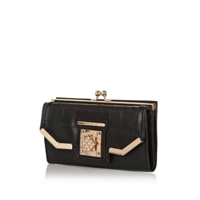 Black croc panel twist lock purse