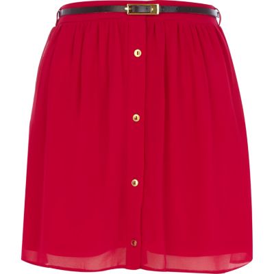 Pink button through belted mini skirt 