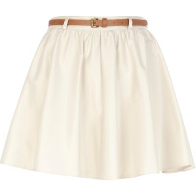 Cream belted skater skirt