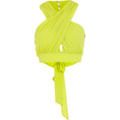 Lime wrapped halter neck crop top