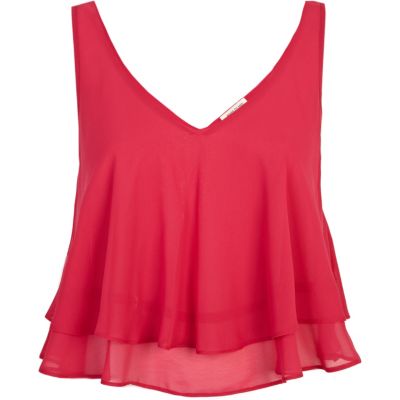 Pink double layered V neck crop top