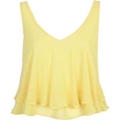 Yellow double layered V neck crop top 