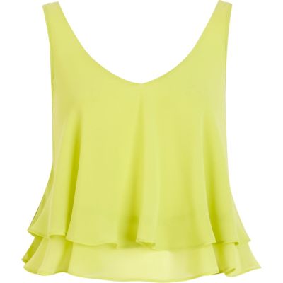 Lime double layered V neck crop top