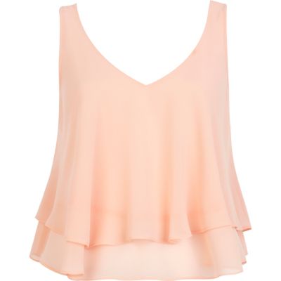 Orange double layered V neck crop top