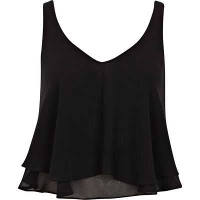 Black double layered V neck crop top 