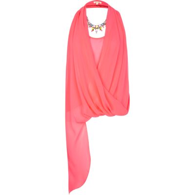 Pink halter neck draped necklace top