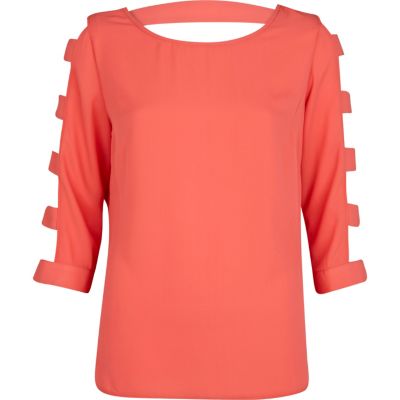 Coral cut out sleeve top