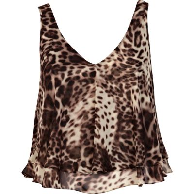 Brown leopard print double layered crop top