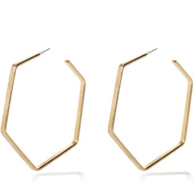 Gold tone hexagon hoop earrings