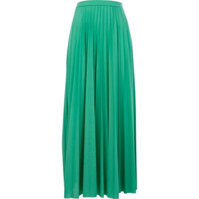 Green pleated maxi skirt