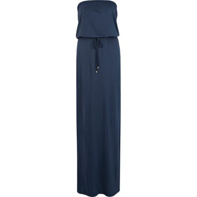 Dark blue side split bandeau maxi dress