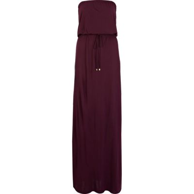 Dark red side split bandeau maxi dress