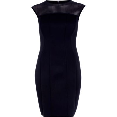 Black sheer panel scuba bodycon dress