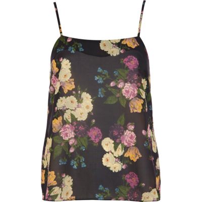 Black floral print cami top 