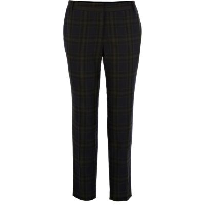 Navy tartan thick cigarette trousers