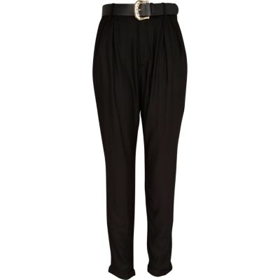 Black high waisted belted trousers
