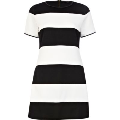 Black and white stripe A line dress 
