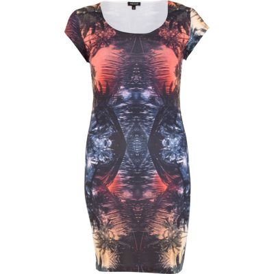 Pink abstract tropical print bodycon dress