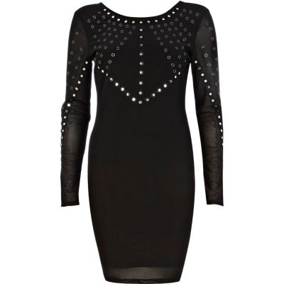 Black mirror embellished mini dress