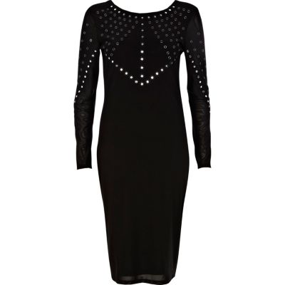 Black mirror embellished midi dress