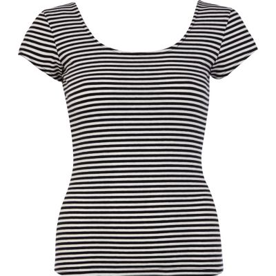 Navy stripe cap sleeve ballerina top