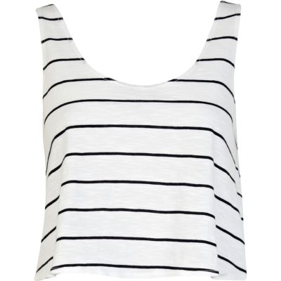 Black and white stripe cropped boxy vest