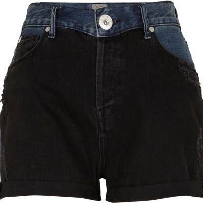 Dark wash two tone denim shorts