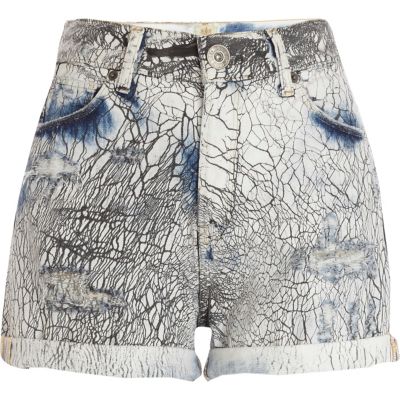 White cracked effect denim shorts