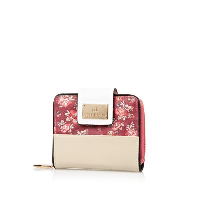 Red floral colour block square purse