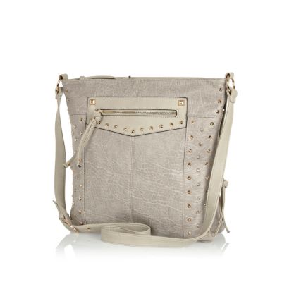 Grey studded messenger bag 