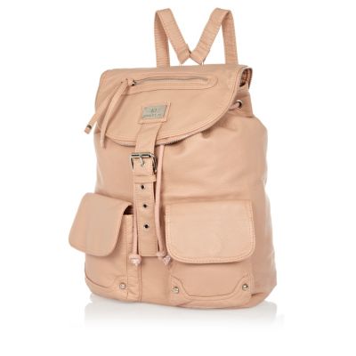 Light pink leather look rucksack