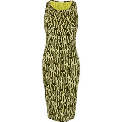 Lime and black geometric print bodycon dress