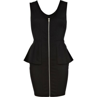 Black zip front peplum dress 