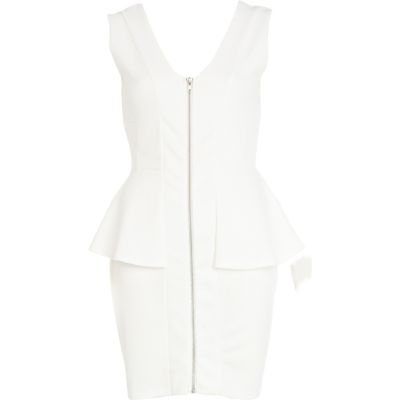 White zip front peplum dress 