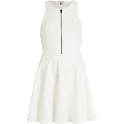 White zip front skater dress 