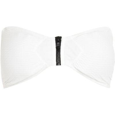 White textured bandeau bikini top