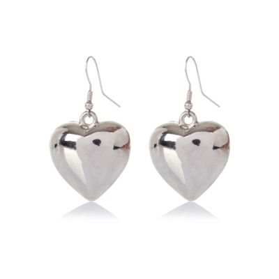 Silver tone heart drop earrings
