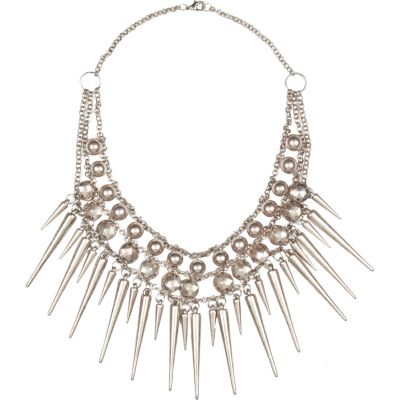 Silver tone multi spike necklace