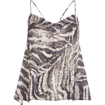 Brown sequin snake print swing cami top