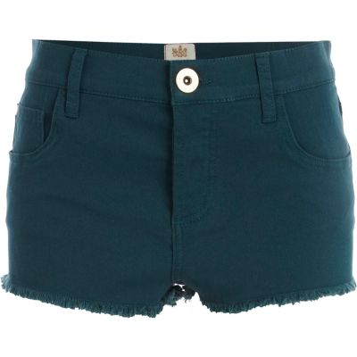 Dark green frayed denim shorts 