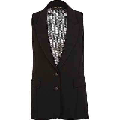 Black mesh back longline waistcoat 