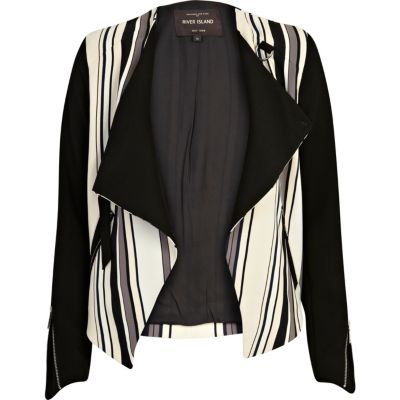 Beige stripe contrast sleeve waterfall jacket
